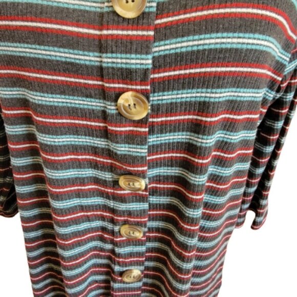 French Laundry Striped Print Gray with Buttons 3/4 Sleeve Top in Size Large - Picture 3 of 4